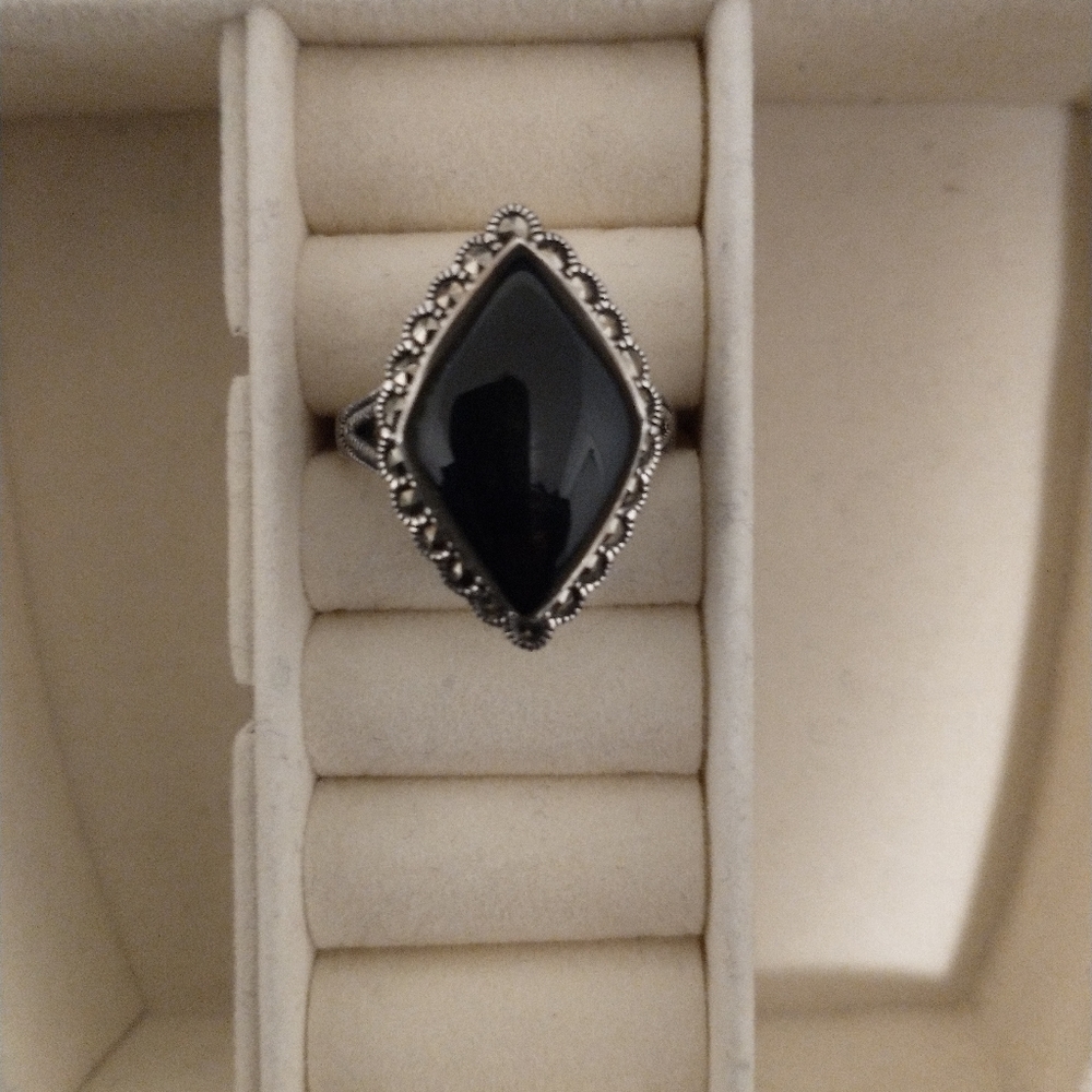 Black Onyx and Marqusite Ring  (925)